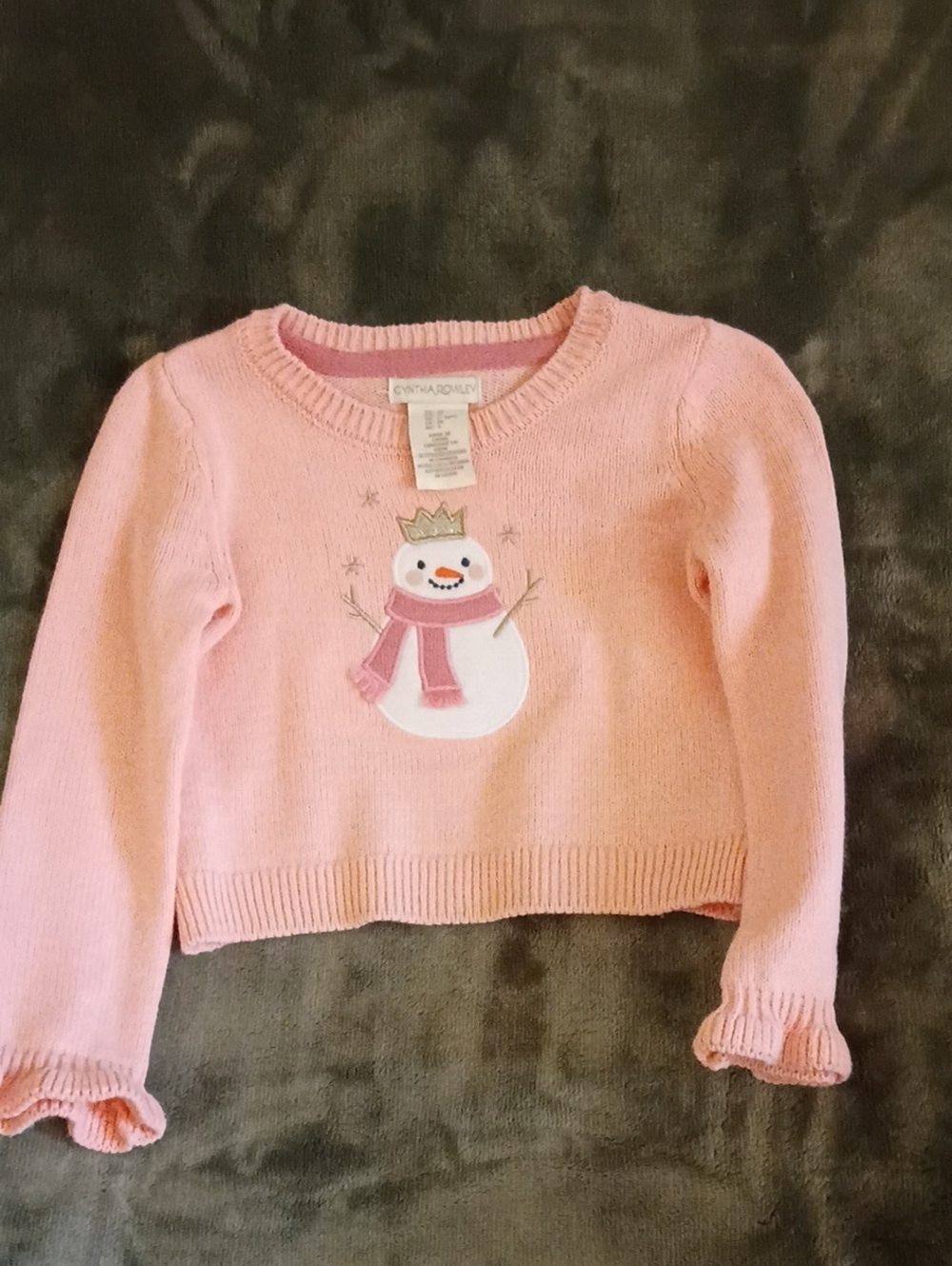 A246 Cynthia Rowley Pink Knit Sweater with Gold Snowman Accent